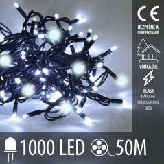 Svetelná reťaz vonkajšia 50 m, 1000 LED, studená biela, flash