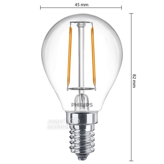 LED žiarovka E14 P45 2W = 25W 250lm 2700K Warm Filament PHILIPS