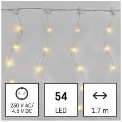Svetelný záves s cencúľmi vonkajší aj vnútorný 1,7 m, 54 LED, teplá biela, svetelné programy