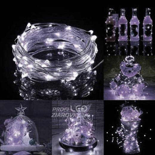 Svetelná mikro reťaz vnútorná na batérie 0,9 m, 10 LED, studená biela