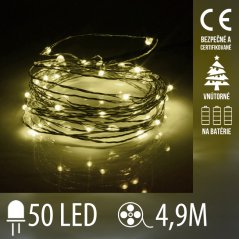 Svetelná mikro reťaz vnútorná na batérie 4,9 m, 50 LED, teplá biela – Home by Somogyi
