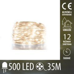 Vianočná Led DOT svetelná reťaz vonkajšia - 500led - 35m - programy - časovač - teplá biela