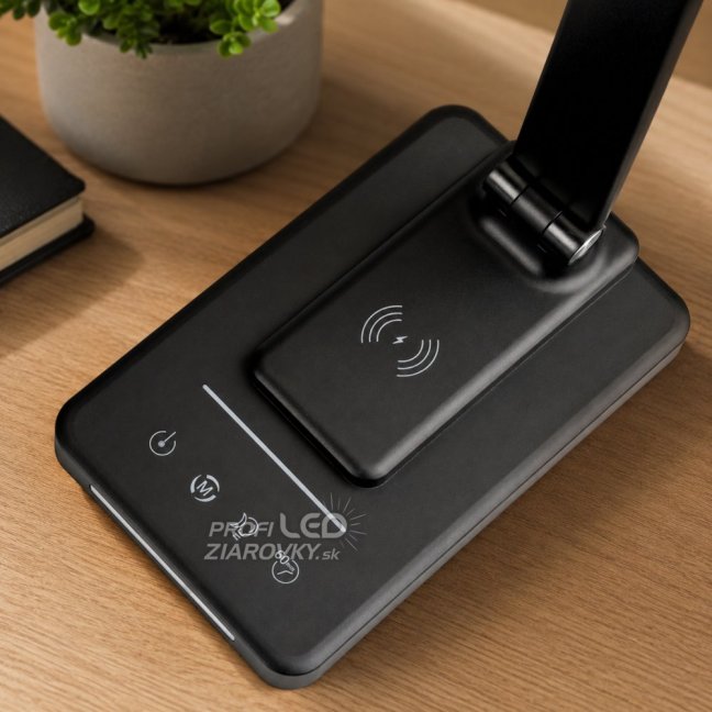 Lampa stolová LED dotyková s nabíjačkou indukčnou CCT Usb C URSA 6W 350lm čierna Lumiled