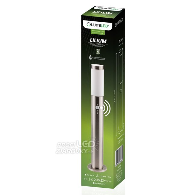 Záhradný stĺpik vonkajší E27 INOX 65cm so senzorom pohybu Lilium LUMILED