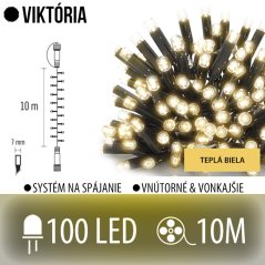 Viktória spojovateľná led svetelná reťaz vonkajšia - 100led - 10m teplá biela