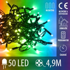 Vianočná led svetelná reťaz vonkajšia na batérie s časovačom + programator - 50led - 4,90m Multicolour
