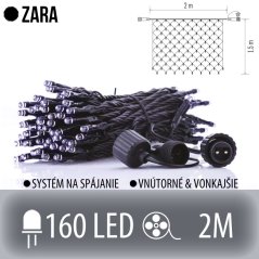 Zara spojovateľná led svetelná sieť vonkajšia - 160led - 2m studená biela
