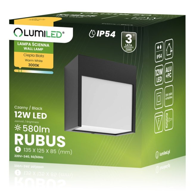 Vonkajšie nástenné svietidlo LED IP54 12W 3000K RUBUS LUMILED