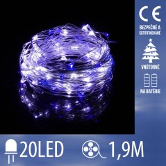 Svetelná mikro reťaz vnútorná na batérie 1,9 m, 20 LED, studená biela a modrá