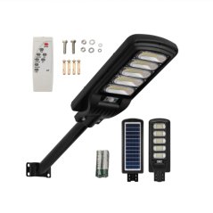 LED solárne pouličné svietidlo 1800W - 6500K - s držiakom a diaľkovým ovládaním - čierne