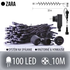 Zara spojovateľná led štartovacia súprava - svetelná reťaz + adapter - vonkajšia - 100led - 10m studená biela
