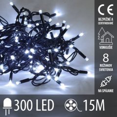 Vianočná led svetelná reťaz vonkajšia - na spájanie + programator - 300led - 15m Studená biela