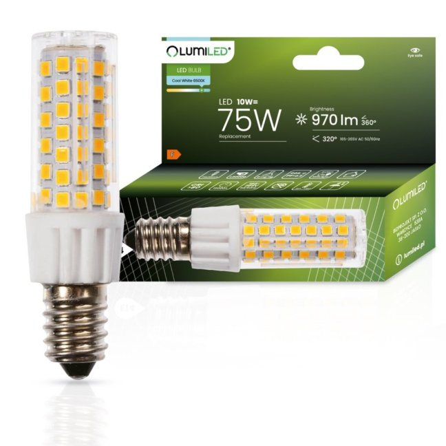 LED žiarovka E14 T25 10W = 75W 970lm 6500K Cold 320° LUMILED