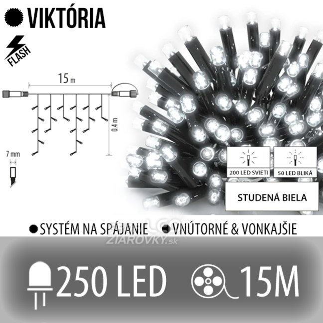 Svetelný záves vonkajší 15 m, 250 LED, studená biela, flash studená biela – Viktória
