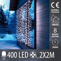 Vianočná led svetelná záclona vonkajšia - DOT LED - programy, časovač - 400led - 2x2m - studená biela
