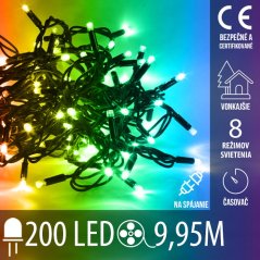 Svetelná reťaz vonkajšia 9,95 m, 200 LED, farebná, na spájanie, časovač, svetelné programy