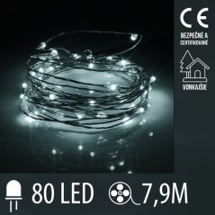 Vianočná led svetelná mikro reťaz vonkajšia - 80led - 7,9m studená biela