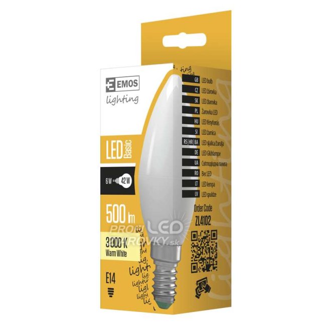 Led žiarovka candle 6w e14 teplá biela
