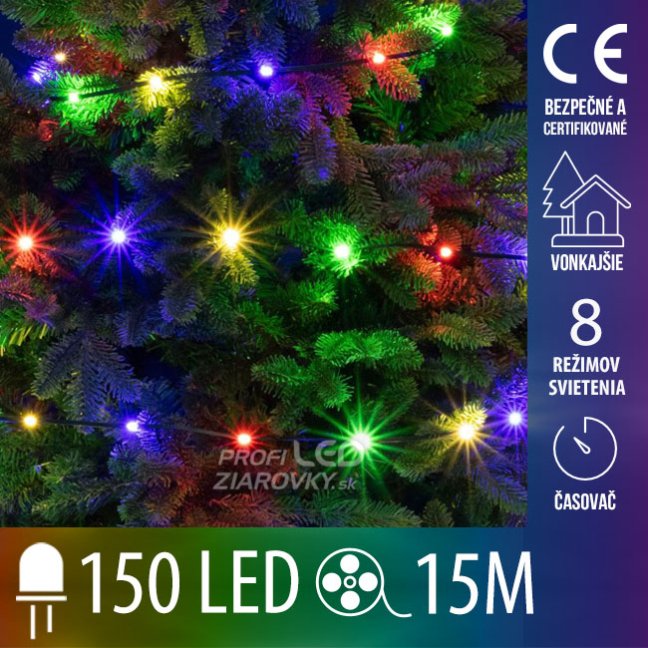 Svetelná reťaz DOT vonkajšia 15 m, 150 LED, farebná, 8 programov