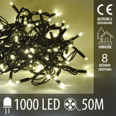 Svetelná reťaz vonkajšia 50 m, 1000 LED, teplá biela, svetelné programy