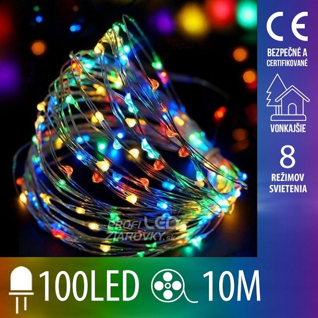 Svetelná mikro reťaz vonkajšia 10 m, 100 LED, farebná, 8 programov