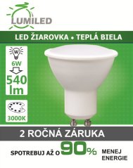 Led žiarovka gu10 smd 2835 6w teplá biela
