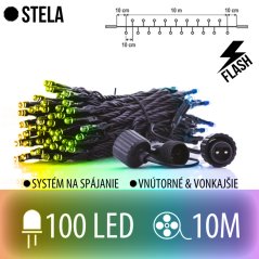 Stela spojovateľná led svetelná reťaz cluster vonkajšia flash - 100led - 10m multicolour