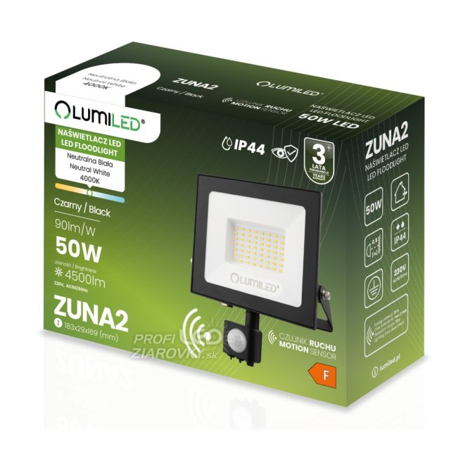 LED reflektor ZUNA2 50W 4500lm 4000K IP44 Black Senzor pohybu LUMILED