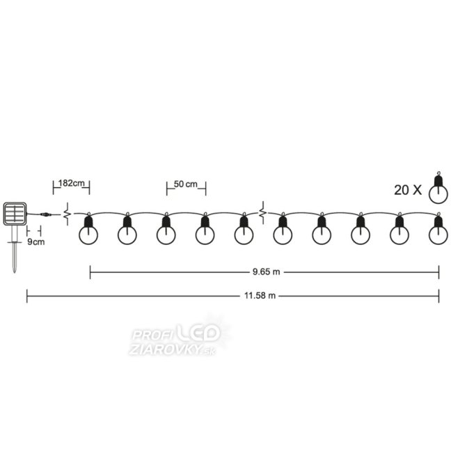 Solárna záhrada Girland 20x LED dekoratívne gule 11,58 m 3000K Warm LOVO LUMILED