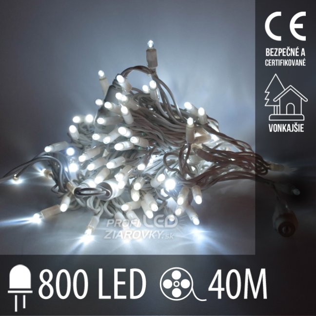 Svetelná reťaz vonkajšia 40 m, 800 LED, studená biela