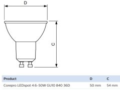 LED žiarovka GU10 4,6W = 50W 390lm 4000K Neutrálna 36° PHILIPS