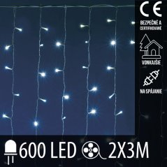 Svetelný záves vonkajší 2 × 3 m, 600 LED, studená biela