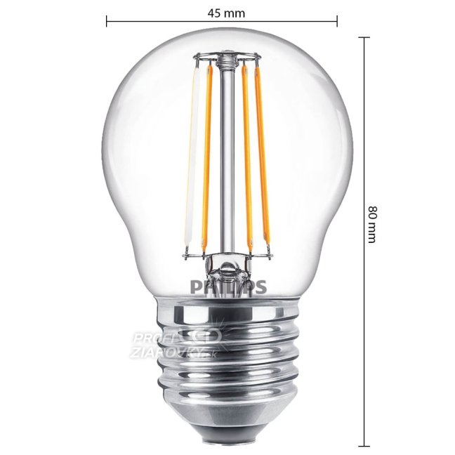 LED žiarovka E27 P45 4,3W = 40W 470lm 2700K Teplé vlákno PHILIPS