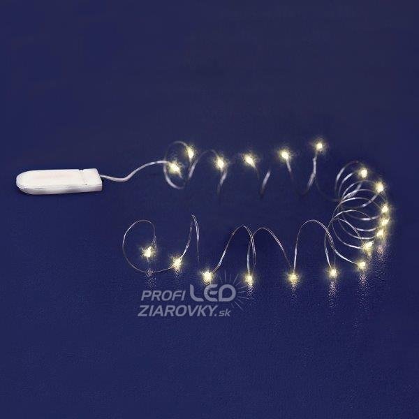 Svetelná mikro reťaz vnútorná na batérie, 20 LED, teplá biela