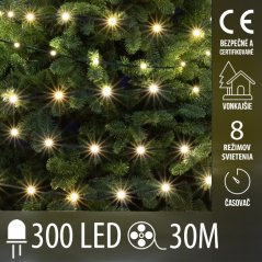 Vianočná led svetelná reťaz vonkajšia - DOT LED - programy, časovač - 300led - 30m - teplá biela