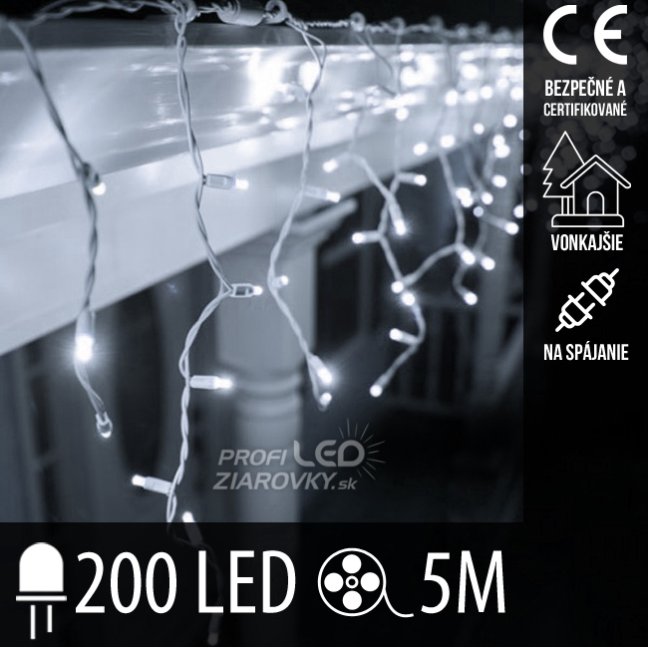 Svetelný záves vonkajší 5 m, 200 LED, studená biela