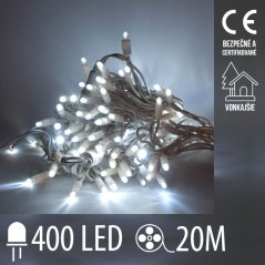 Vianočná led svetelná reťaz vonkajšia - 400led - 20m studená biela