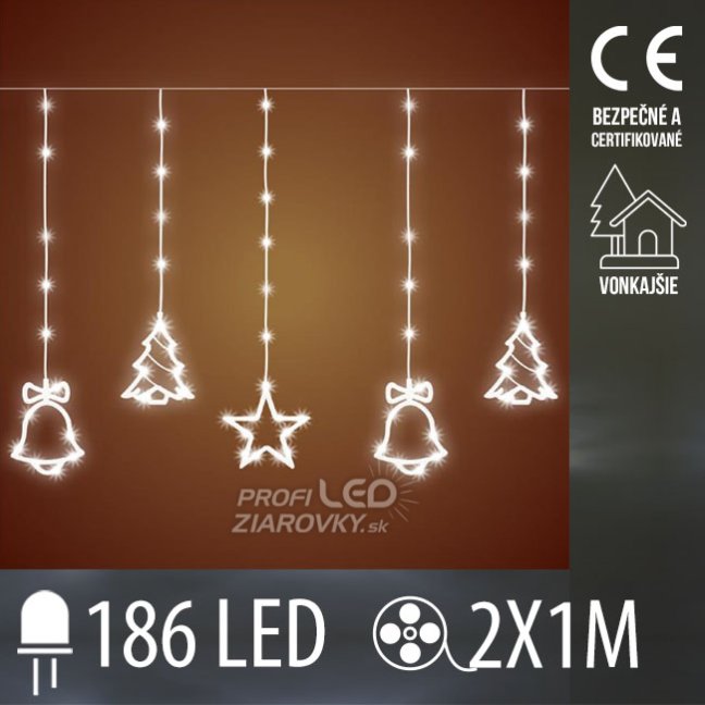 Svetelný záves vonkajší 2 m, 186 LED, studená biela
