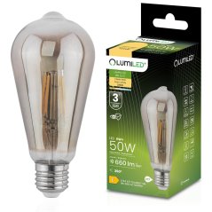 EDISON E27 ST64 6W = 50W 420lm 2200K Warm 360° Filament LUMILED Smokey LED žiarovka