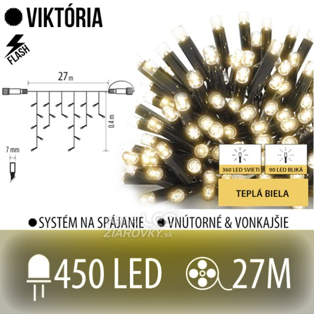 Svetelný záves vonkajší 27 m, 450 LED, teplá biela, flash teplá biela – Viktória