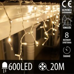 Vianočná led svetelná záclona vonkajšia - programy - časovač - 600led - 20m teplá biela