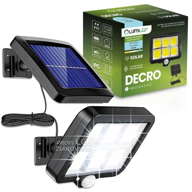 Solárne reflektory LED Halogénová záhradná lampa 6500K IP65 Senzor pohybu a súmraku DECRO LUMILED