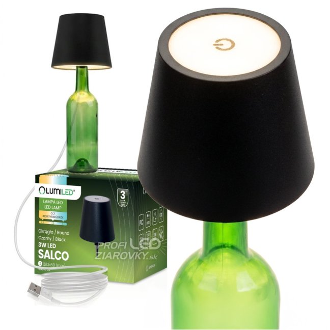 Lampa stolová stolná nočná zátka do fľaše vína USB CCT 3 farby SALCO čierna LUMILED