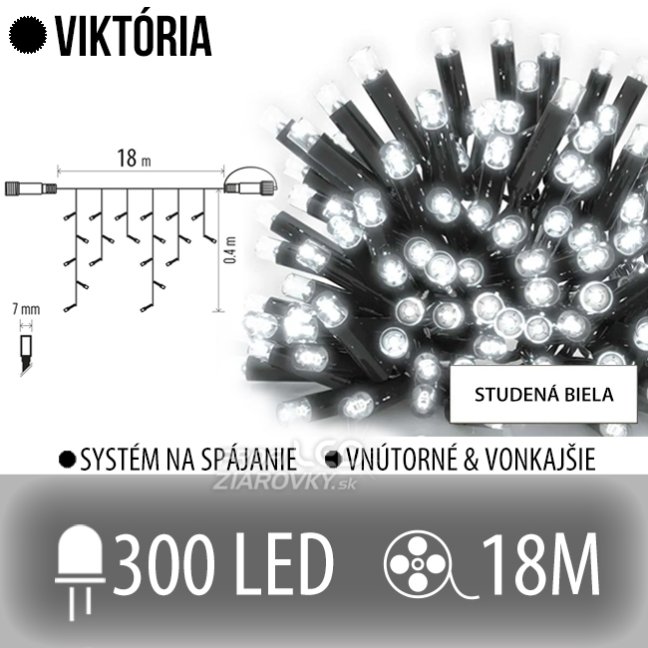 Svetelný záves vonkajší 18 m, 300 LED, studená biela – Viktória