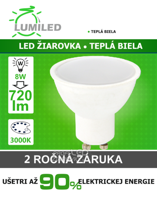 Led žiarovka gu10 smd 2835 8w teplá biela