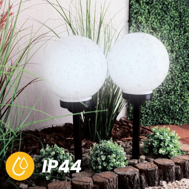 Solárna záhradná lampa LED 6500K IP44 25cm zapichovacia zemná biela guľa ATRIS LUMILED