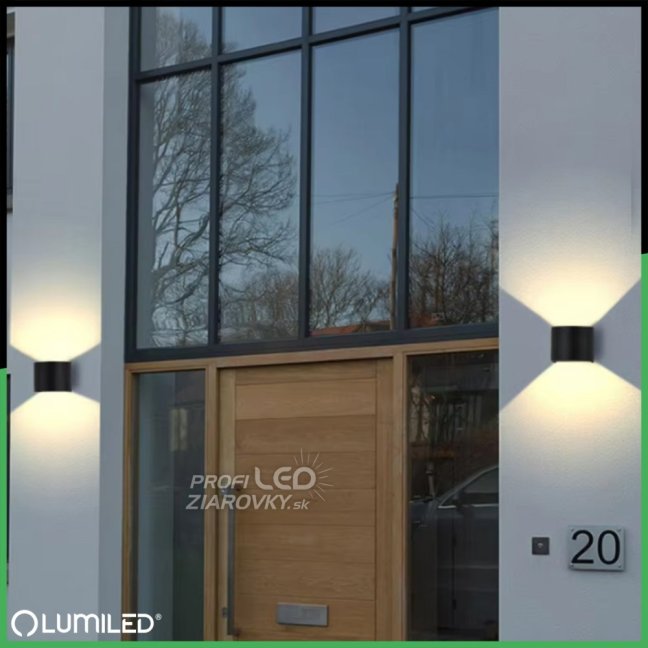 LED fasádne nástenné svietidlo 2x3W 4000K Nastaviteľné zhora nadol Čierna PINUS LUMILED