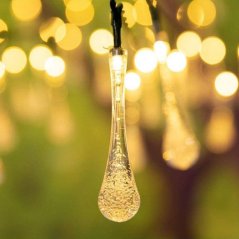 Solárny závesný veniec 20 LED slzičiek záhradná lampa 580 cm sople teplá farba