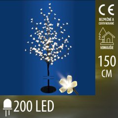 Vianočná led svetelná ozdoba - kvitnúca čerešňa - 200led - 1,5m - teplá biela