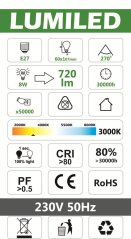 Led žiarovka e27 8w smd2835 teplá biela
